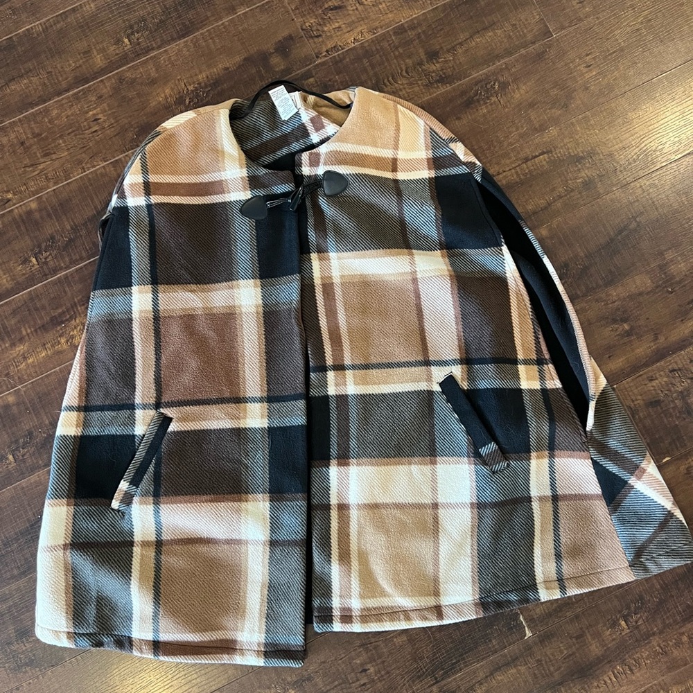 MARINA Black and Brown Cape Classic Plaid Design